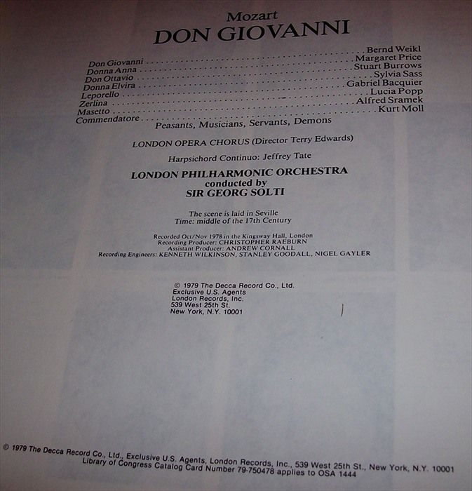 Don Giovanni 1978 Solti Weikl Price London UK London ffrr Stereo 4LP