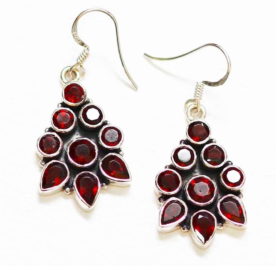 genuine garnet 925 sterling silver gemstone earrings