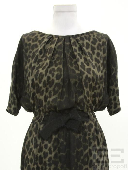 Giambattista Valli Green Black Leopard Print Silk Dress Size 38 New $