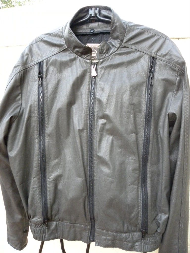 GEIN HERICKE GRAY LEATHER MOTORCYCLE JACKET SZ 44