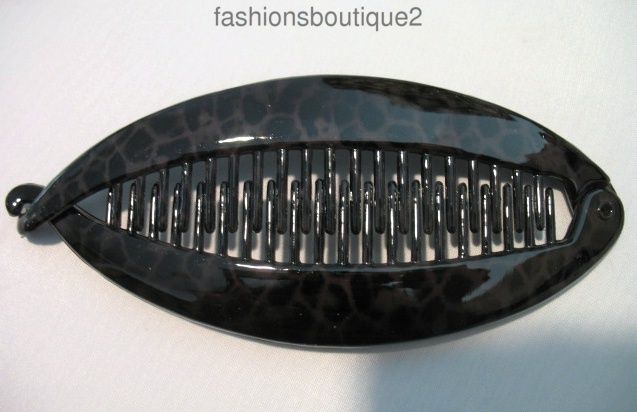 Long Acrylic Banana Hair Clip Animal Print Dark Brown Black Ships Fast