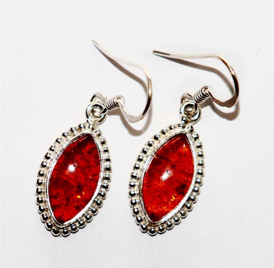 genuine amber 925 sterling silver gemstone earrings