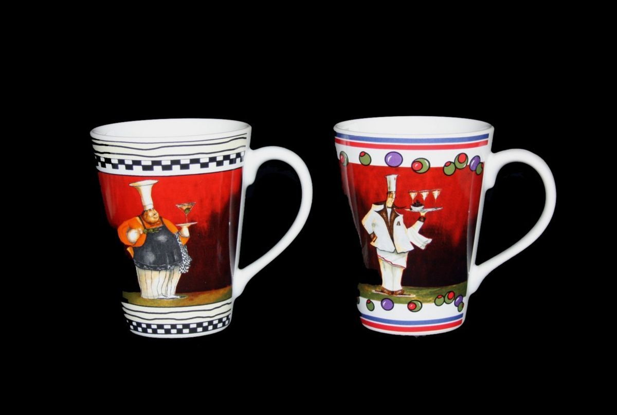 Different Jennifer Garant Chef & Waiter Flare Mugs NEW Discontinued