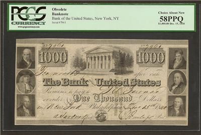 genuine 1840 $ 1000 bill note pcgs au 58 ppq