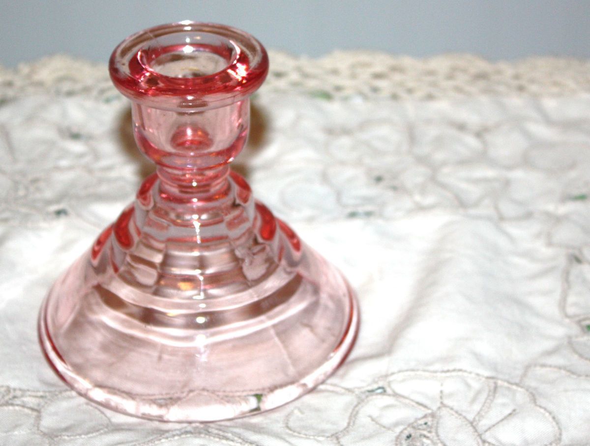 Art Deco Style Pink Depression Glass Candleholder