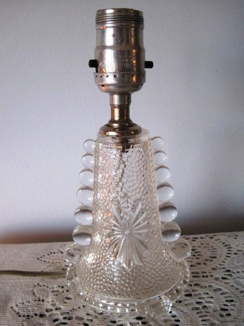 Antique Pattern Glass Table Lamp  Non Working  Parts or Fix ~ Sandwich