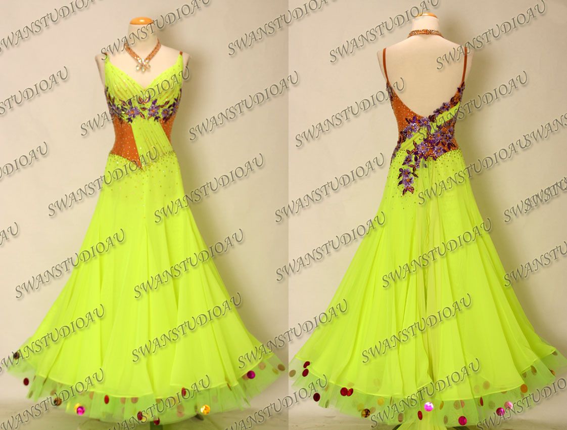New Electric Green Georgette Ballroom Competition Dress Size s US 6