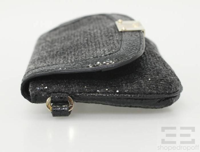 Jimmy Choo Black Glitter Fabric Zeta Wristlet Clutch