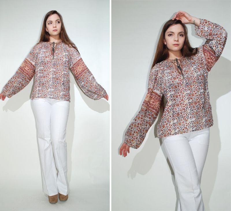 Amazing Vintage 70s India Ethnic Gauze Hippie Boho Top Blouse with