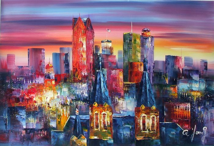 Goldy Young Detroit Skyline MI 24x 36