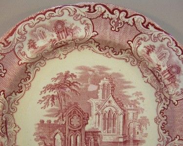 Antique George Jones # 1790 Red Abbey Transferware Ironstone 10.5