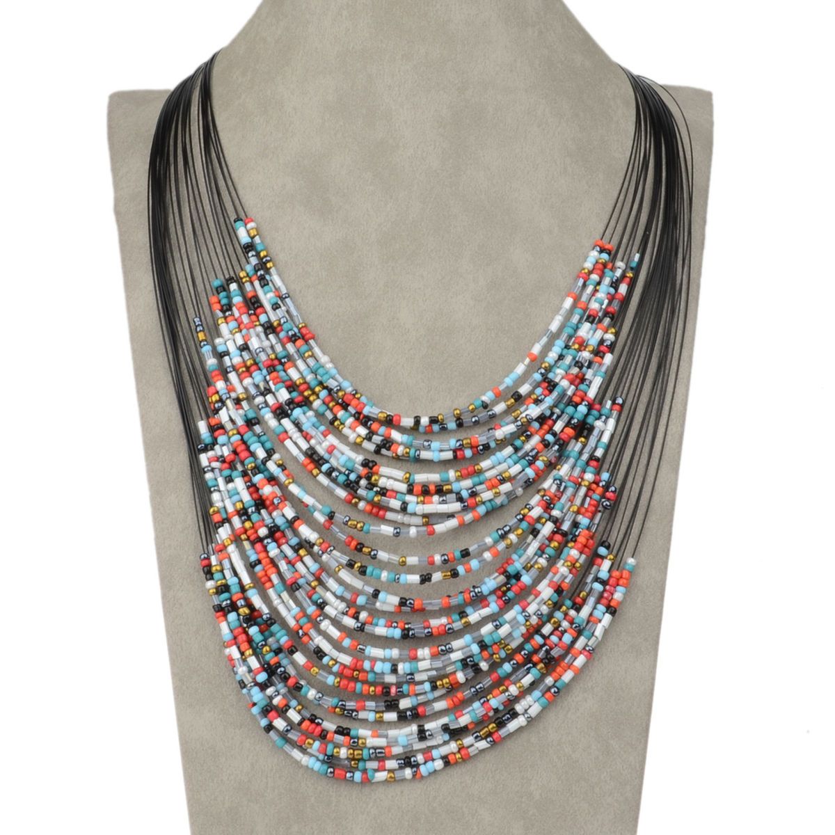 Colorful Multilayer Glass Beads Jewelry Pendant Necklace Earrings Set