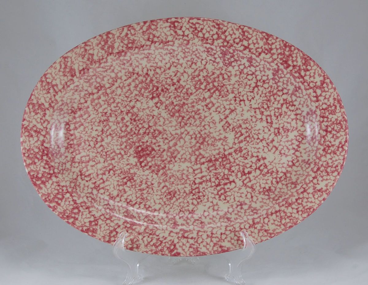 Workshops of Gerald E Henn Rose Sponge Oval Serving Platter 18” Pink