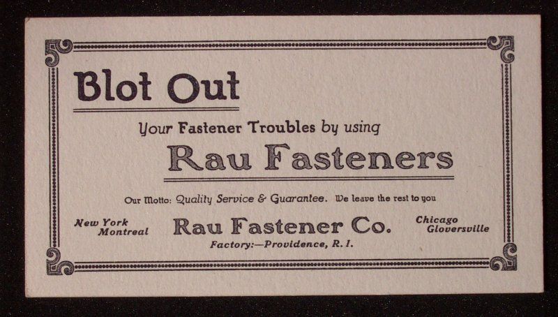 1920 Blotter Rau Fastener Gloversville NY Providence RI