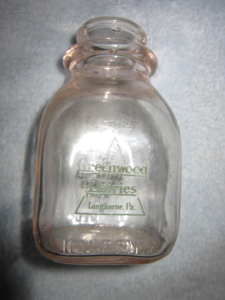 Greenwood Dairies Langhorne PA Half Pint Milk Bottle