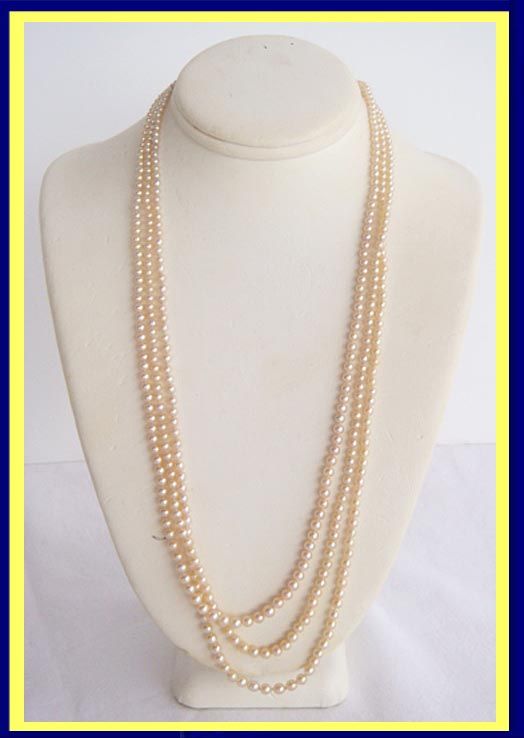Natural Pearl Diamond Necklace Triple Strand Certified Natural 4953