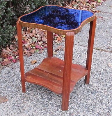  30s Depression Art Deco Cobalt Blue Mirror Glass End Side Table Eames