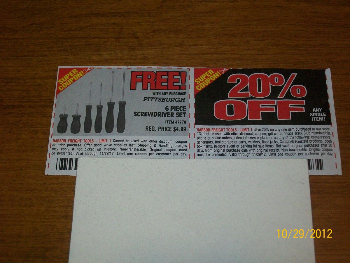 Harbor Freight Tools 20% Off & Free 6 Piece Screwdriver Set