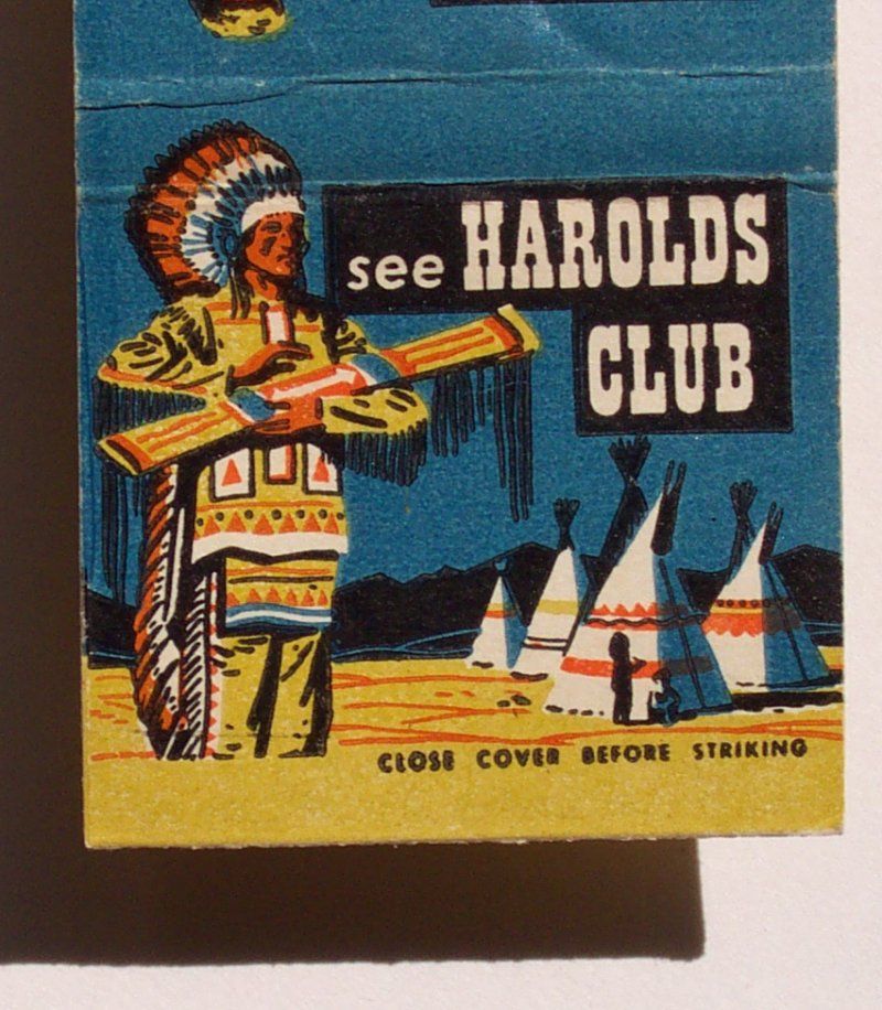 1950s Matchbook Harolds Club Indian Pioneer Reno NV MB