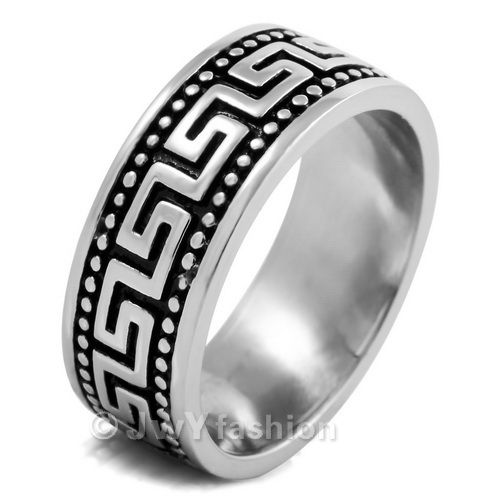  12 Mens Silver Stainless Steel Greek Rings Wedding Band VE290
