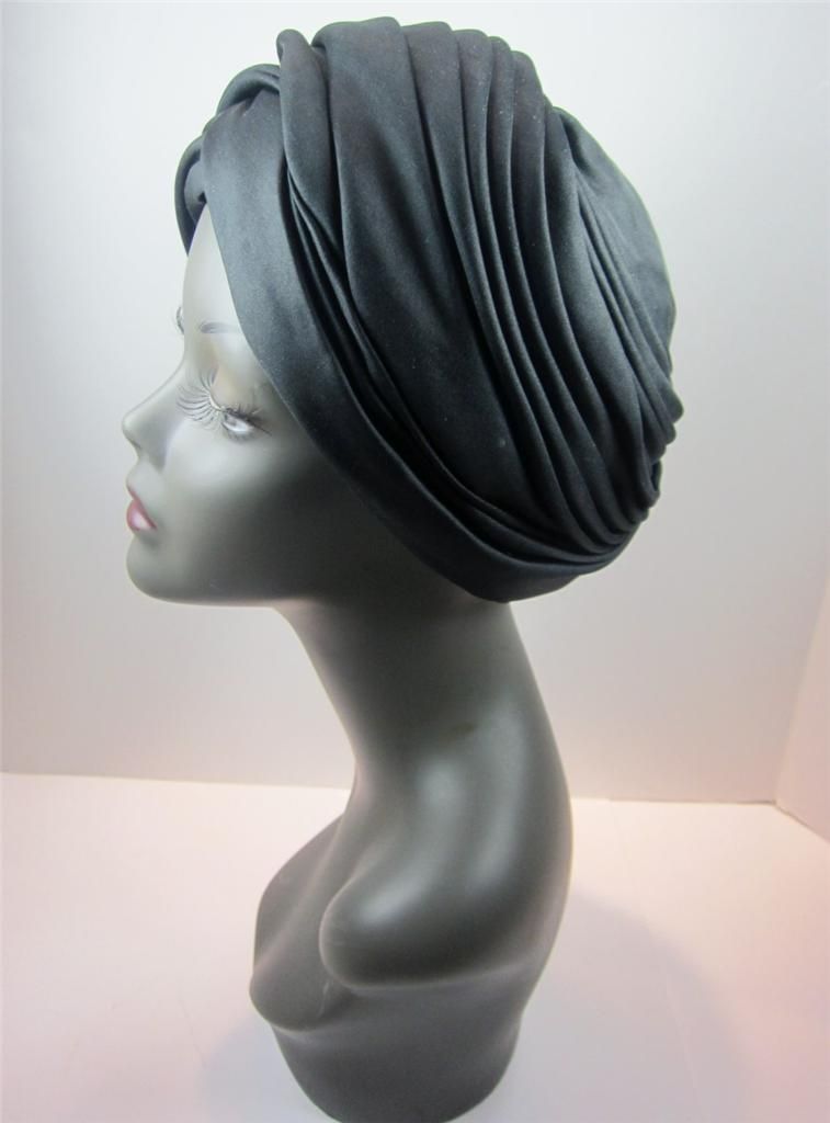  Vintage Turban Black Matte Silk Bergdorf Goodman Highest Quality O/S