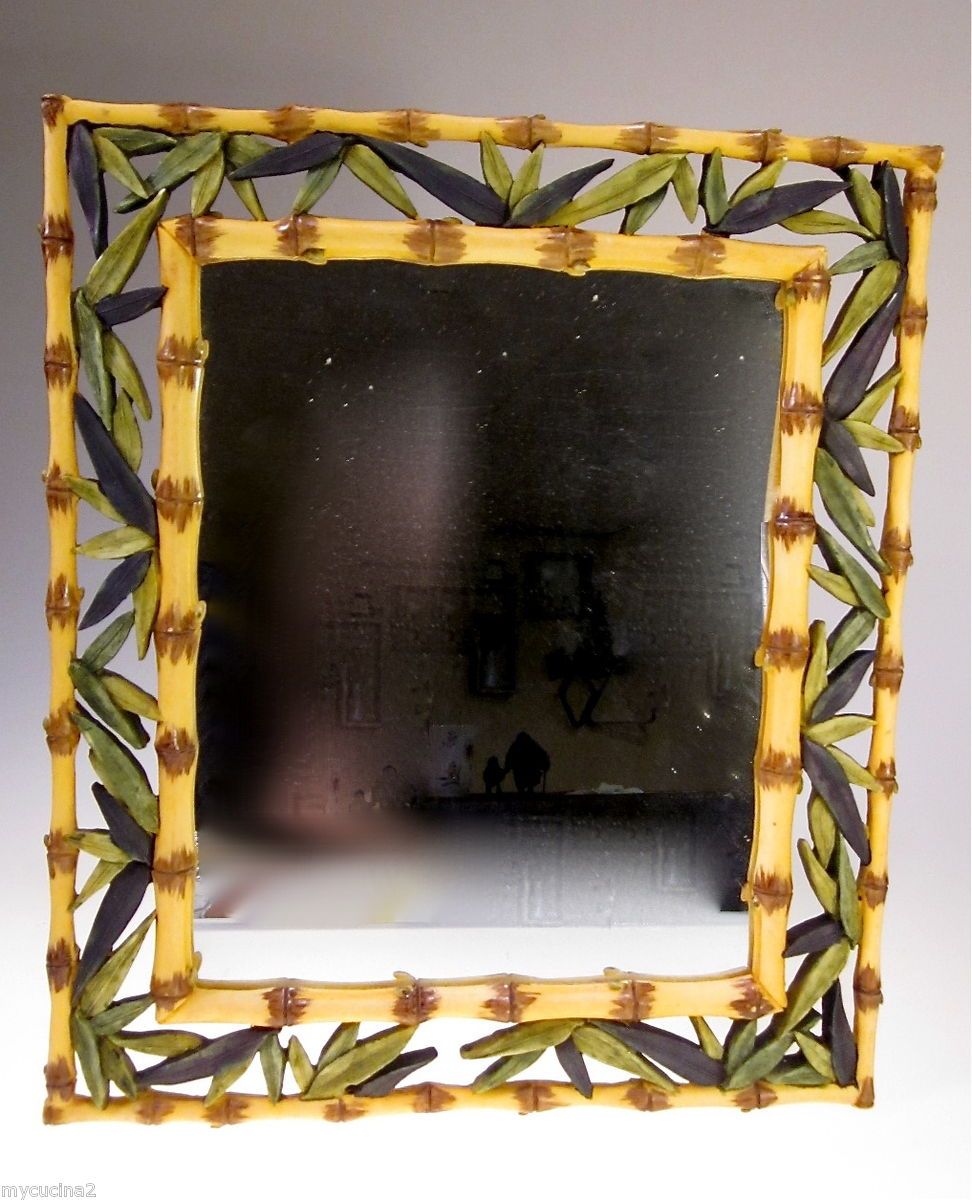 TROPICAL FAUX BAMBOO BANANA LEAF MIRROR EXOTIC HAWAIIAN DECOR