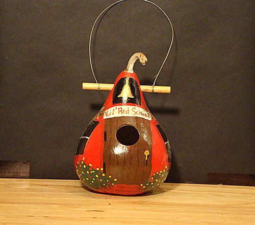 Lil Red School Birdhouse Gourd Handpainted