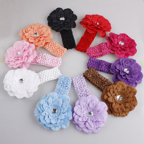10pcs New Baby Girls Crochet Headband with Flower Hair Band Free