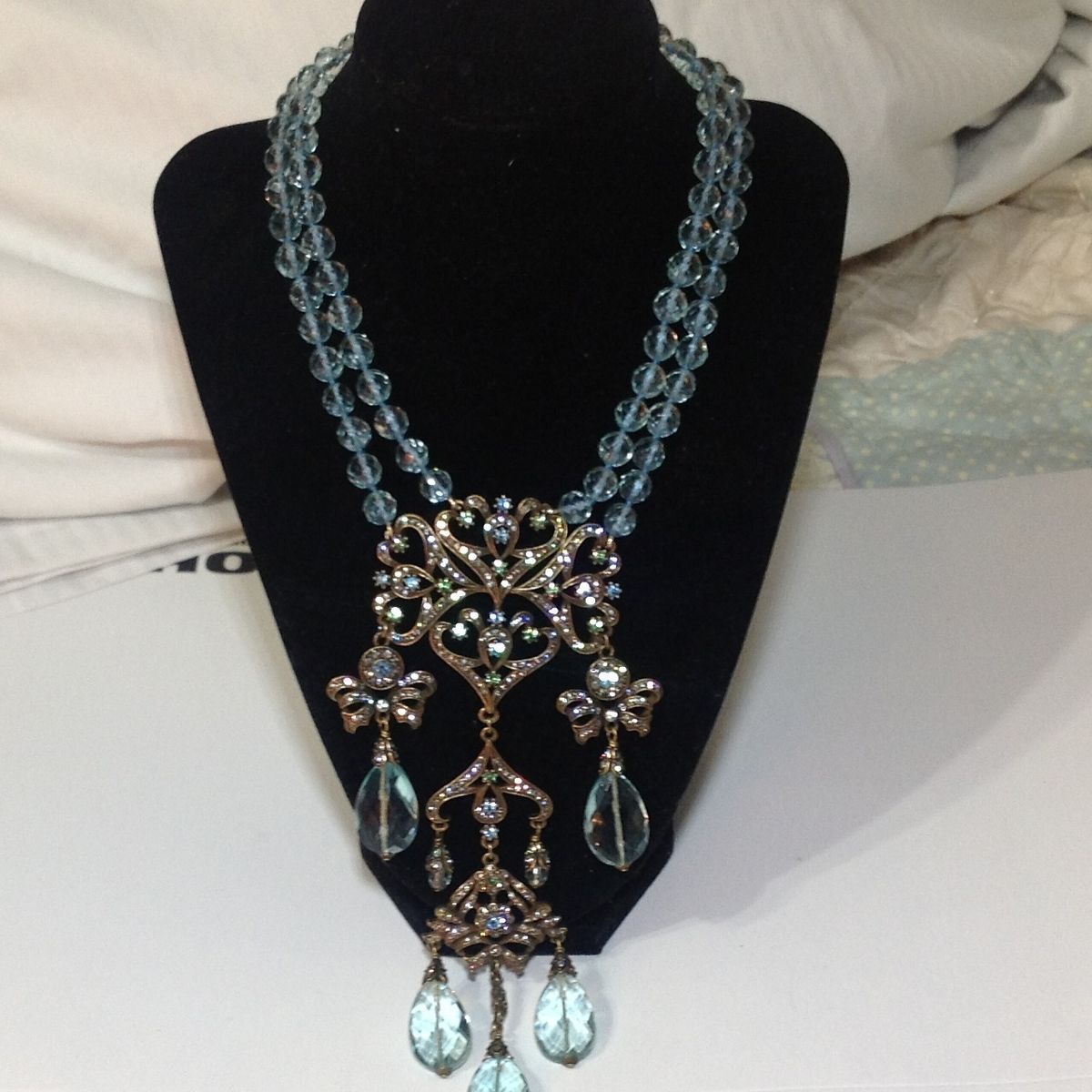 Heidi Daus Aquamarine and Green Crystal Necklace