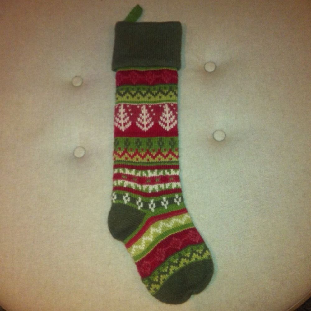 Pottery Barn Fair Isle Knit Green Stocking Single Stocking New Sold