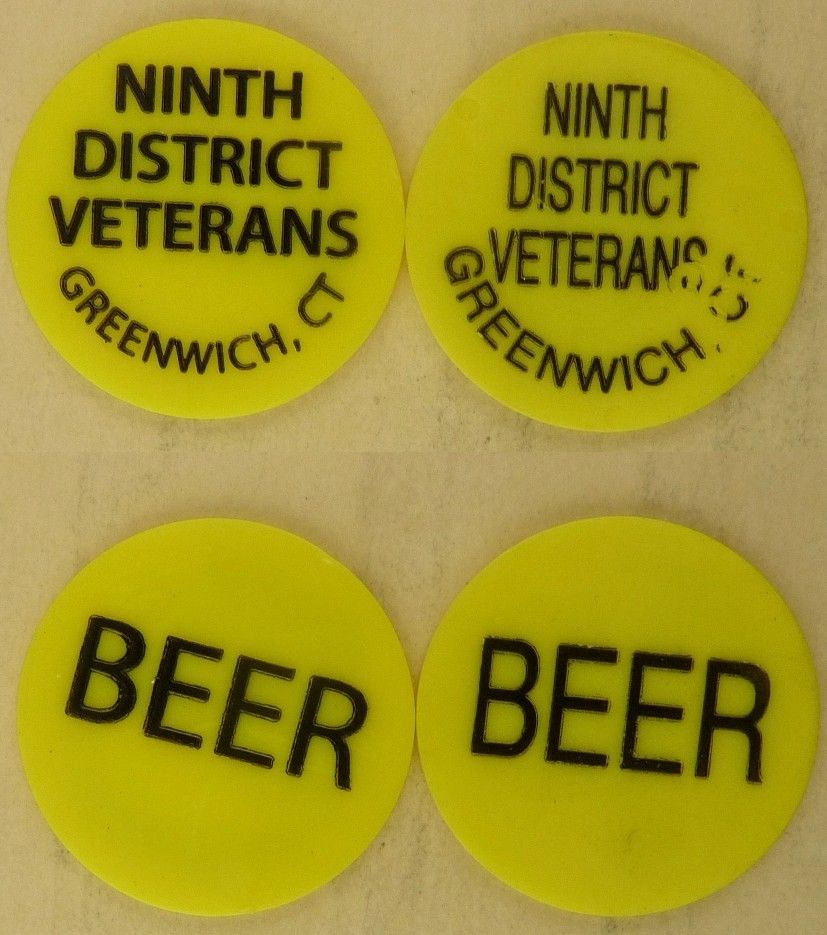 Tokens Beer 2 Diff 9th District Veterans Greenwich Ct