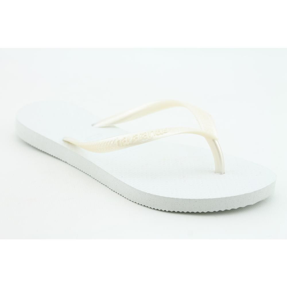 Havaianas Slim Youth Kids Girls Size 2 White Synthetic Flip Flops