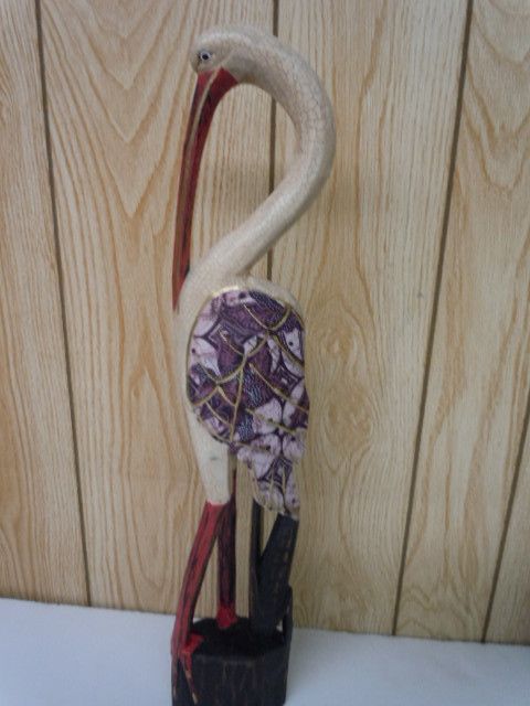 Heron Baby Purple Fabric River Home Sculpture Wooden Art Hand Made