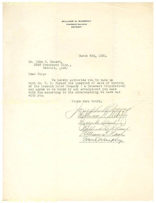  Henry M Leland Document Signed