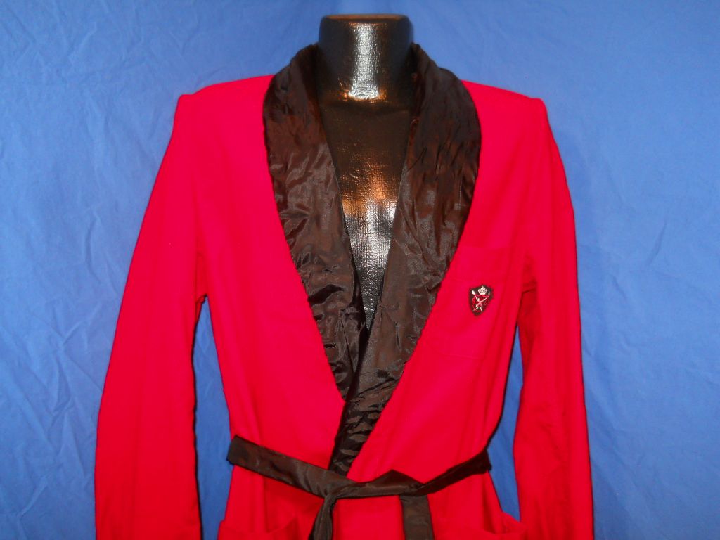 Vintage 50s Red Black Smoking Jacket Corduroy Taffeta Robe Dressing