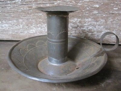  Tin Chamberstick Candle Holder Folk Art Primitive Hearth