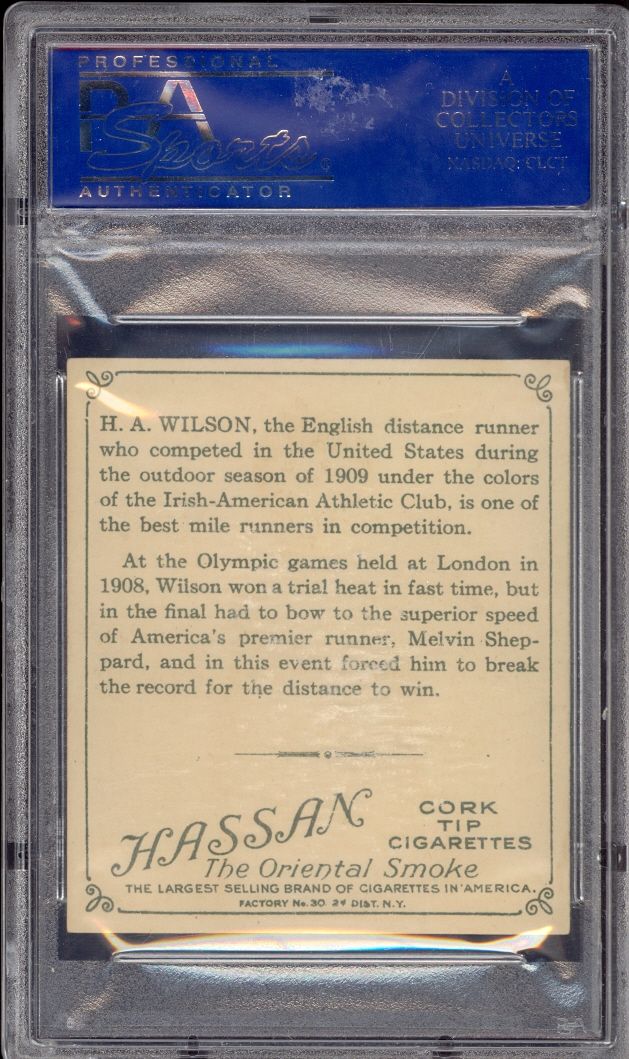 1910 T218 HASSAN CHAMPIONS HAROLD A. WILSON PSA 7 RUNNER CIGARETTES