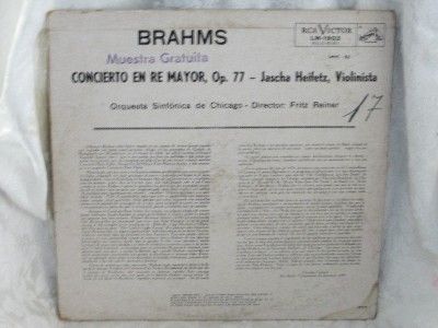 jascha heifetz violin brahms concert for violin fritz reiner conductor