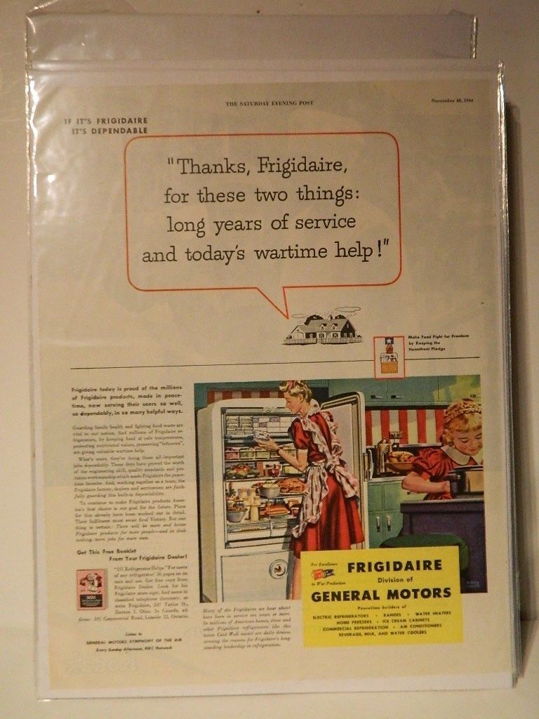 Vintage 1944 Frigidaire Refrigerator Home Appliance Magazine Ad