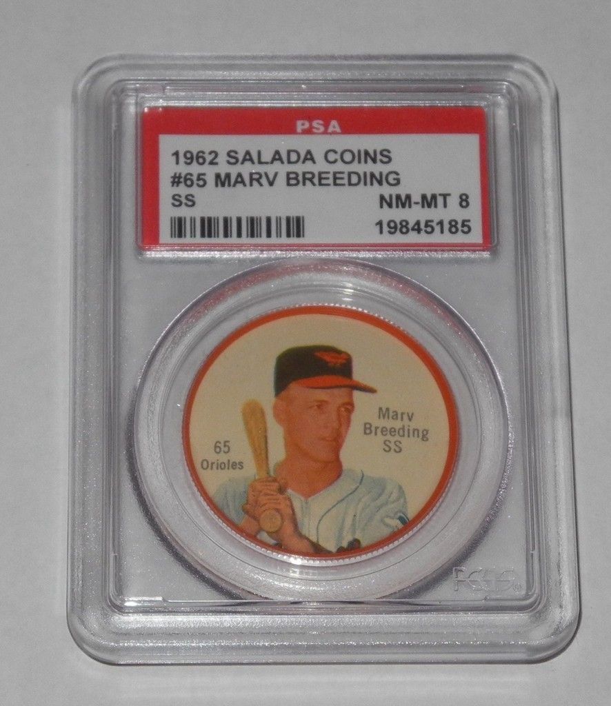 1962 Salada Coin 65A Marv Breeding Orioles PSA 8 NM MT