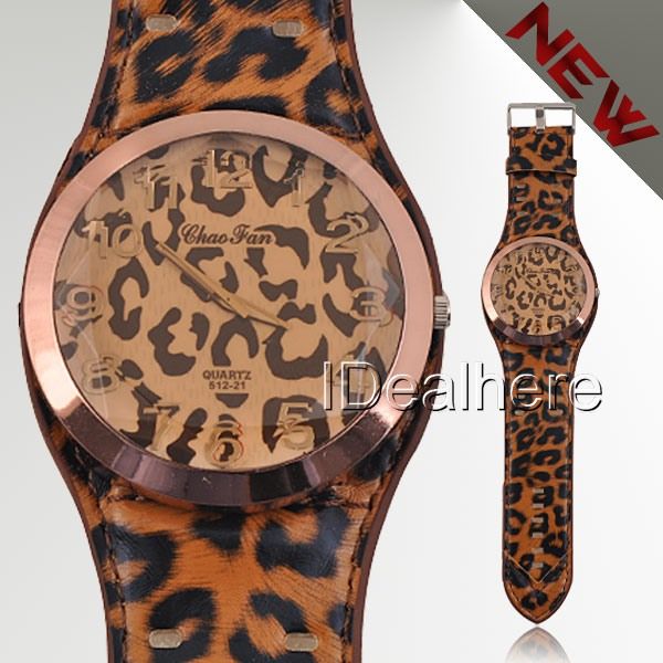Sexy Leopard Brilliant Women Lady Big Wrist Watch Fashion