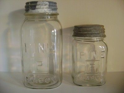 lot of 2 pine p mason fruit canning jars