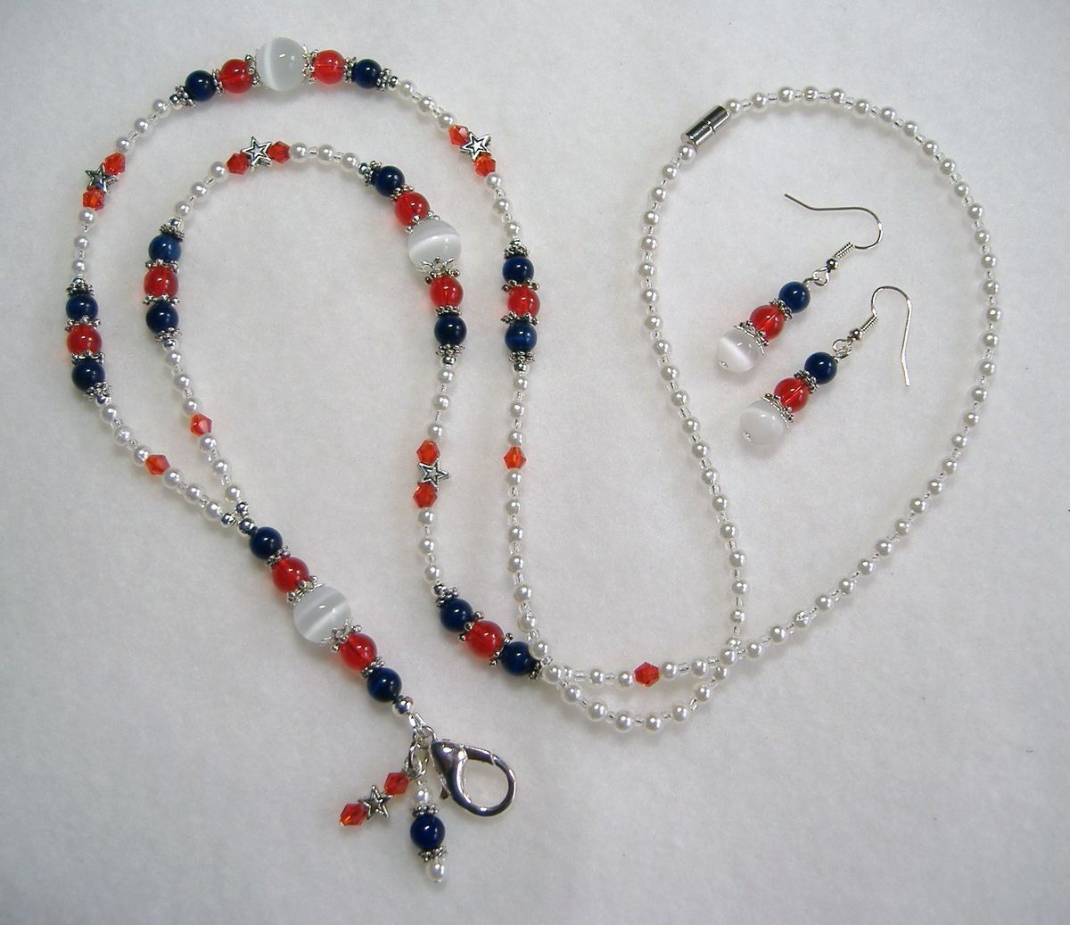 Patriotic ~ Red White & Blue ~ Beaded Lanyard Necklace ID ~ pjlaw