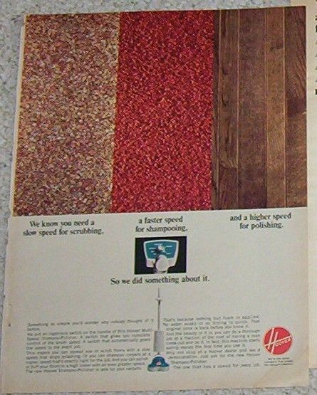 1965 Hoover Carpet Rug Floor Shampoo Polisher Print Ad