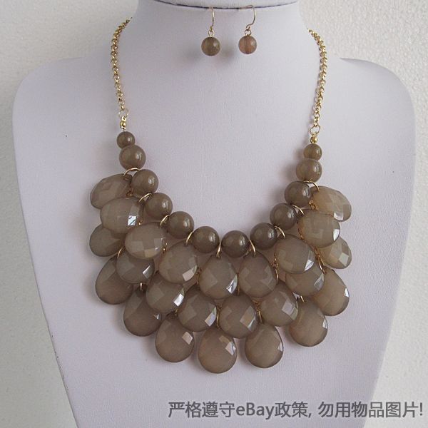 New York Multi Gray water drops Necklace+Earrings Set ,Hot Gray Drops