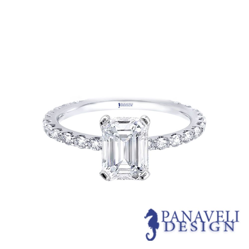  00 Ct Emerald Cut Diamond Engagement Ring 18K White Gold E VS1