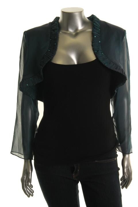 Ignite Evening Blue Metallic Sheer Long Sleeves Open Front Jacket Plus