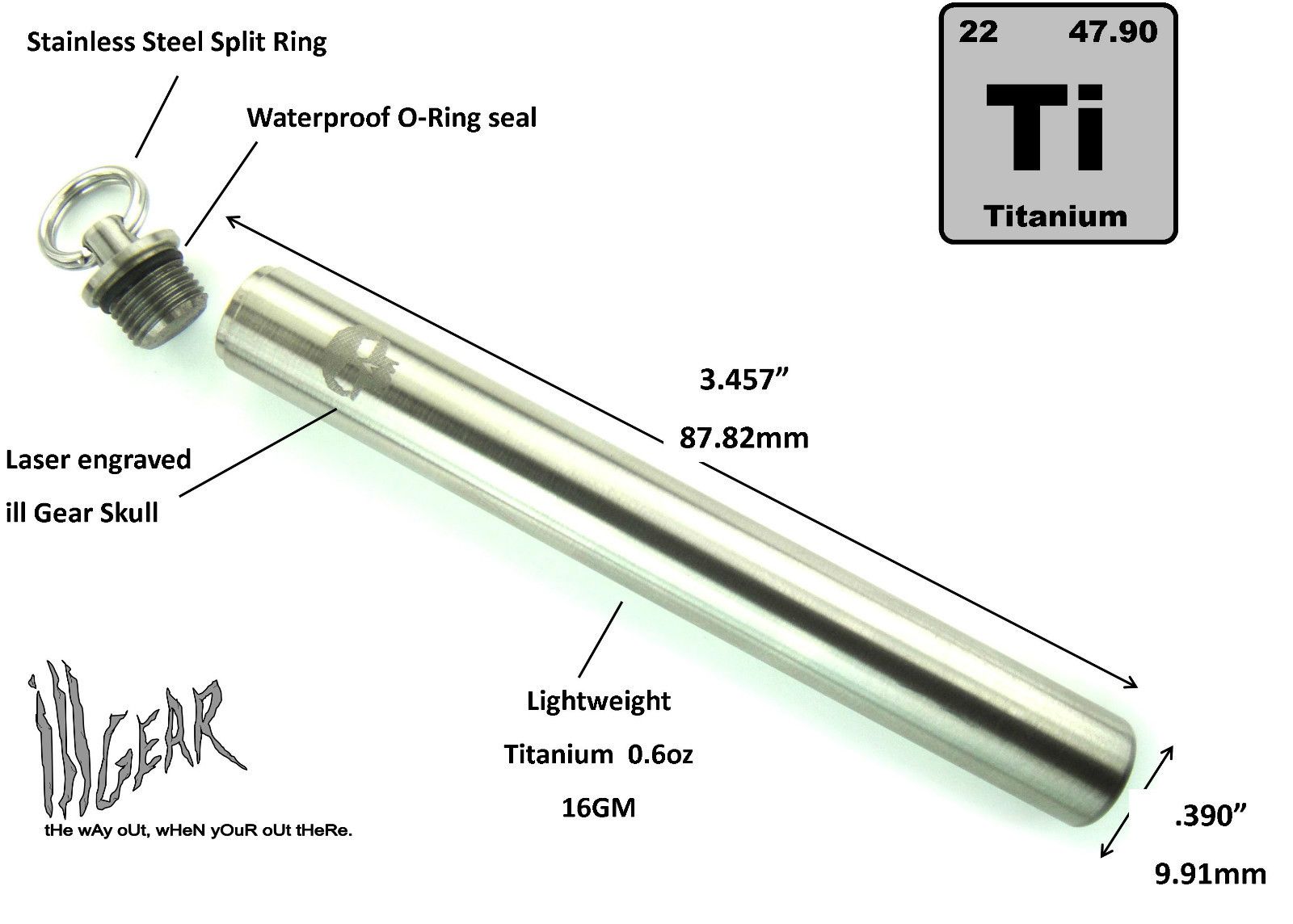 ill Gear Ti Titanium Toothpick Capsule Holder w/ Skully Toothpick