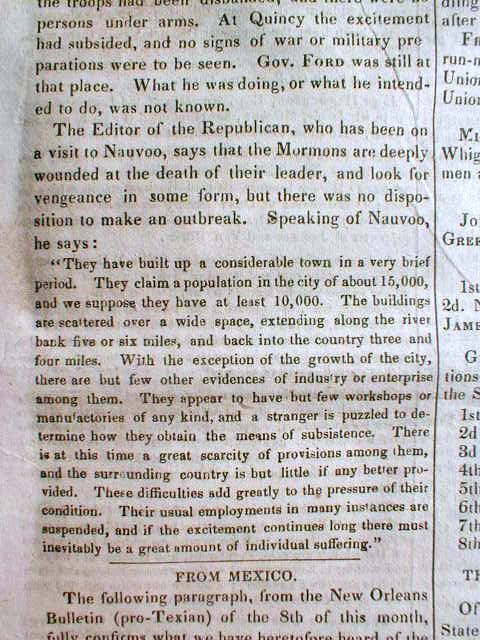  Joseph Smith Assassinated Mormon City Nauvoo Illinois Described