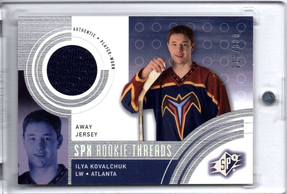 ILYA KOVALCHUK 2001 02 01 02 SPx 148 RC SP 800 ROOKIE THREADS JERSEY